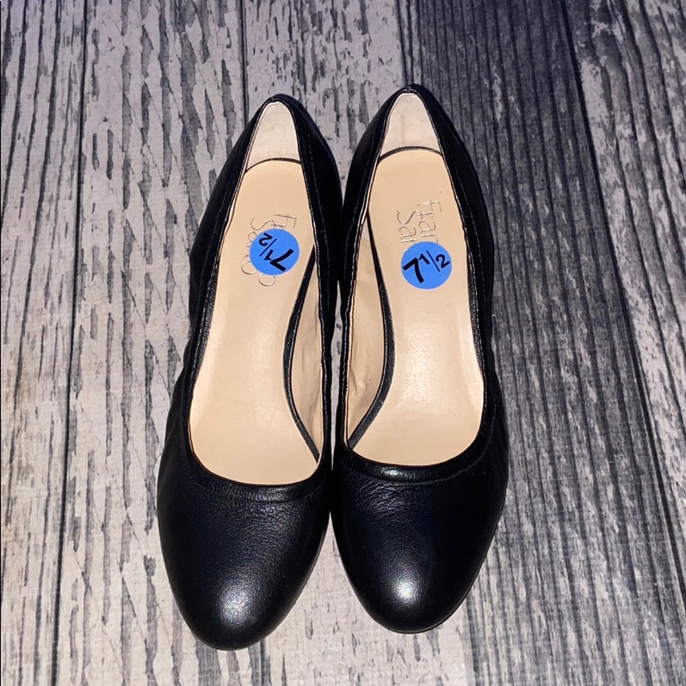Women Close Toe Franco Sarto Black  Leather Shoes Block Heel Mules Size 7.5